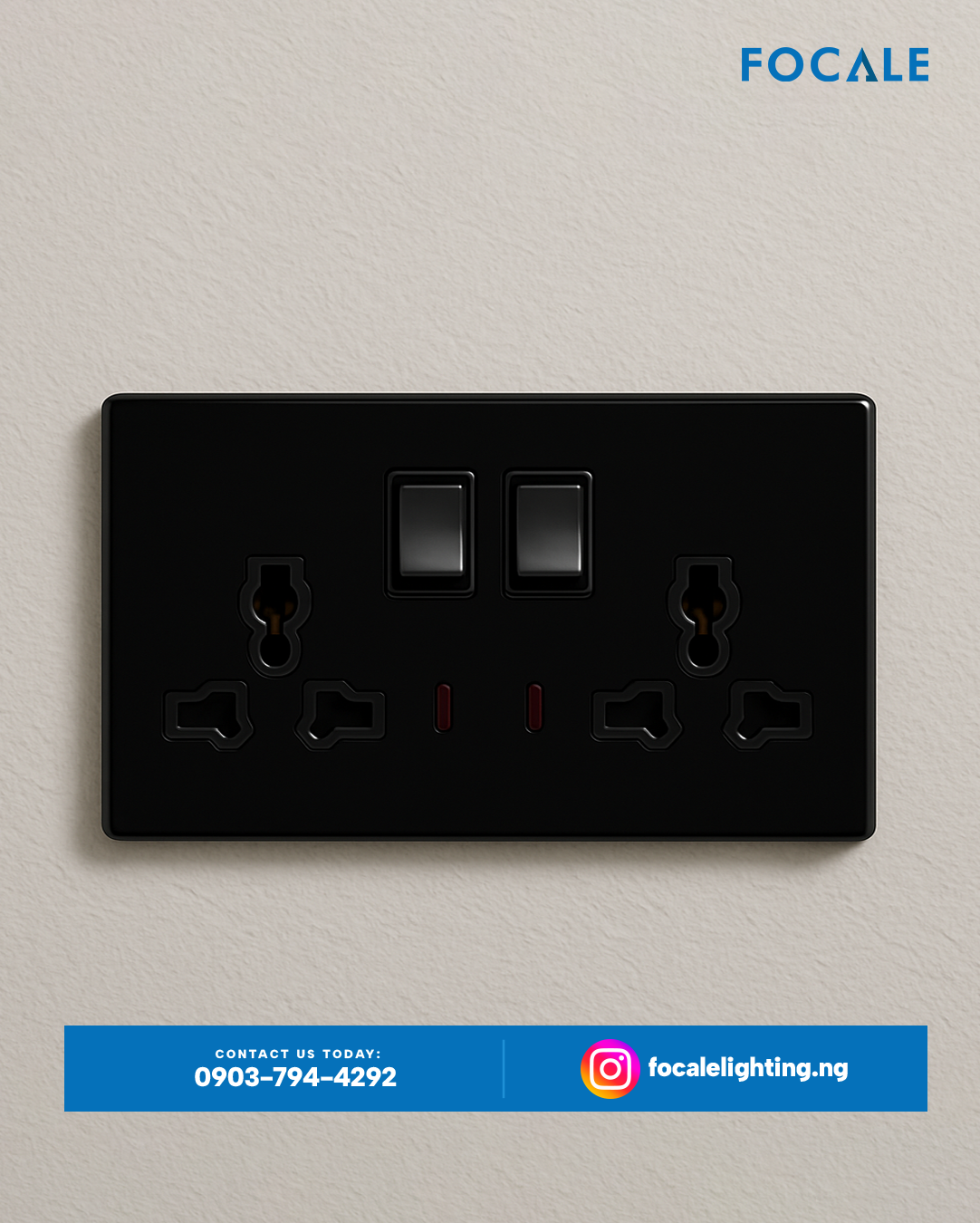 FL-S7.5 GLASS BLACK Double 3 Pin Socket