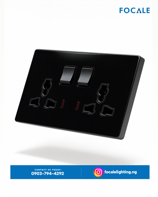 FL-S7.5 GLASS BLACK Double 3 Pin Socket