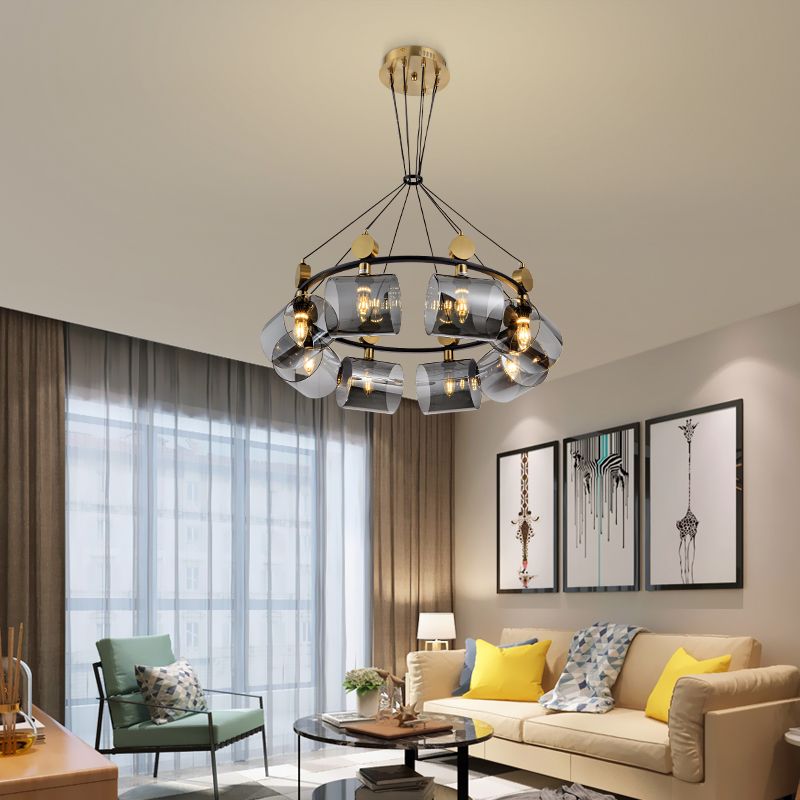 8-Cup-Glass LED Chandelier Electroplated Copper