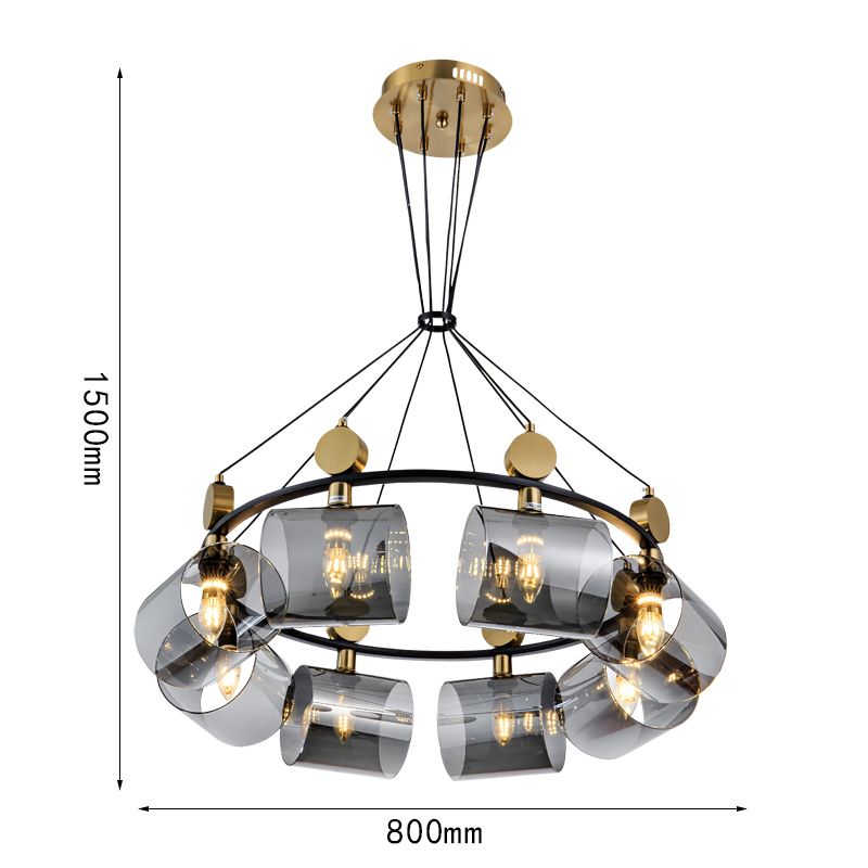 8-Cup-Glass LED Chandelier Electroplated Copper