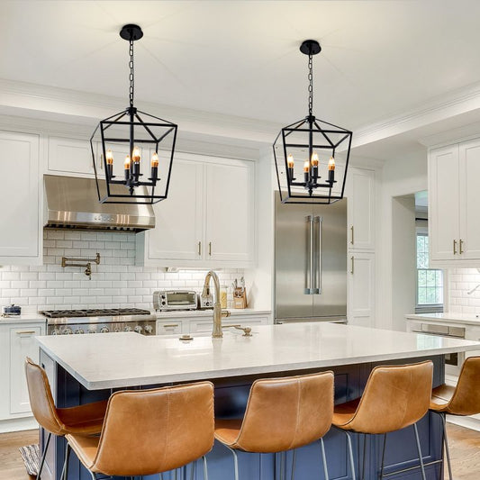 Black Pentagonal Lantern Drop-down Light