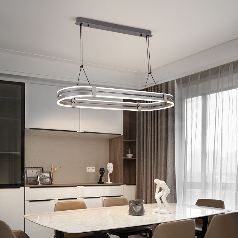 Double-oval lampshade LED Pendant light Grey