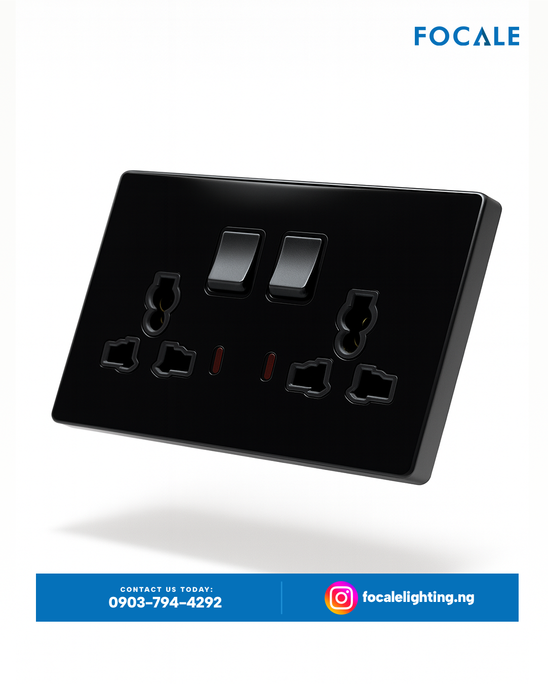 FL-S7.5 GLASS BLACK Double 3 Pin Socket