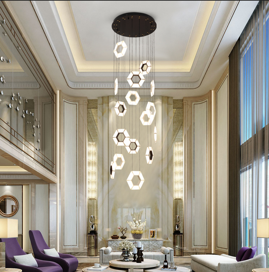 Modern Hexaplate Double Volume Chandelier
